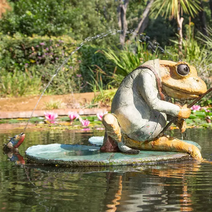Bronze Fishing Frog Sculpture