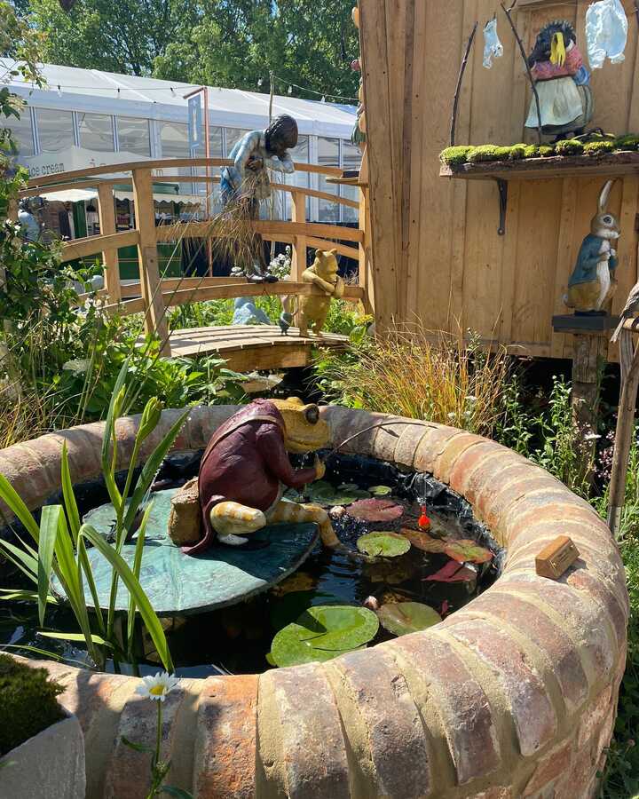 phhsticks bridge and mr jeremy fisher water feature at RHS chelsea flower show