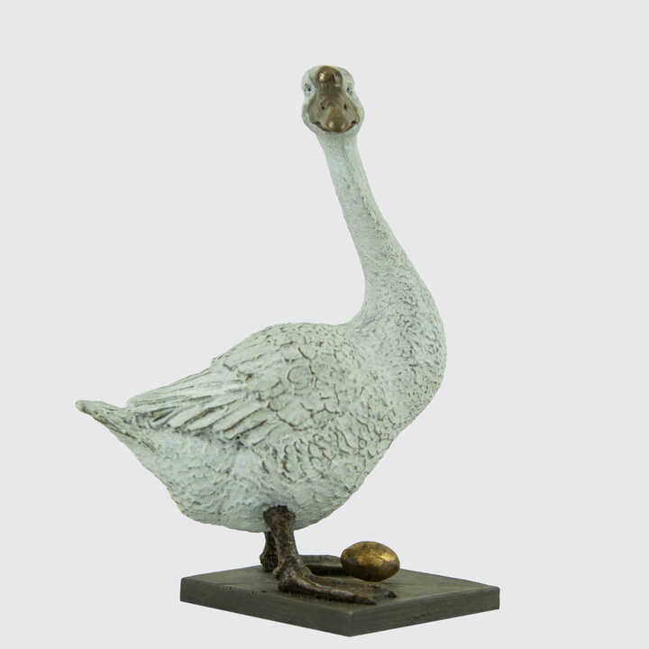 Aesop's Goose That Laid the Golden Egg - Miniature Bronze Sculpture