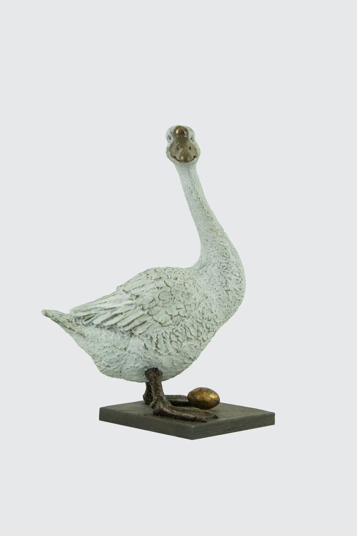 Aesop's Goose That Laid the Golden Egg - Miniature Bronze Sculpture