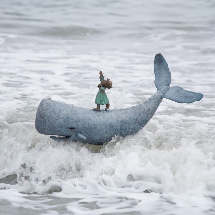 The Bathing King on Whale - Bronze Water Feature